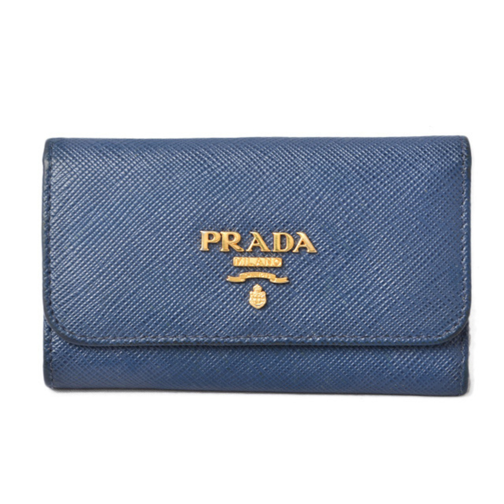 Prada Key Case Key Chain 6 Rows Saffiano Metal Bl… - image 1